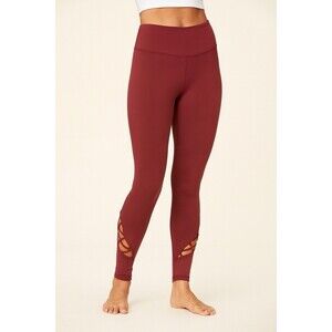 alo Yoga Leggings Medium Red Criss Cross Detail Athleisure Workout Lounge Gym